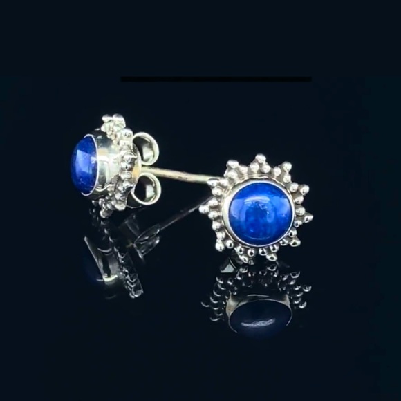 Hand Crafted Jewelry - 🆕New Lapis Lazuli Crystal Gemstone Stud Earrings Handmade 925 Sterling …